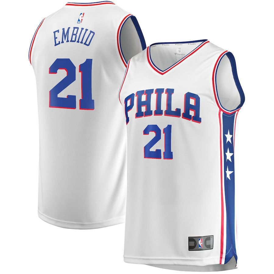 Men Philadelphia 76ers #21 Joel Embiid Fanatics Branded White Replica NBA Jersey